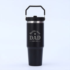 Black stainless steel cup with Sielux SL2 laser-engraved custom design