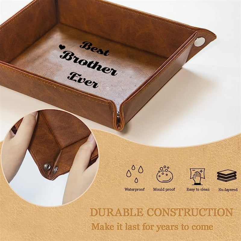 Brown leather organizer tray