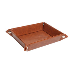 Brown leather organizer tray with folded and flat views